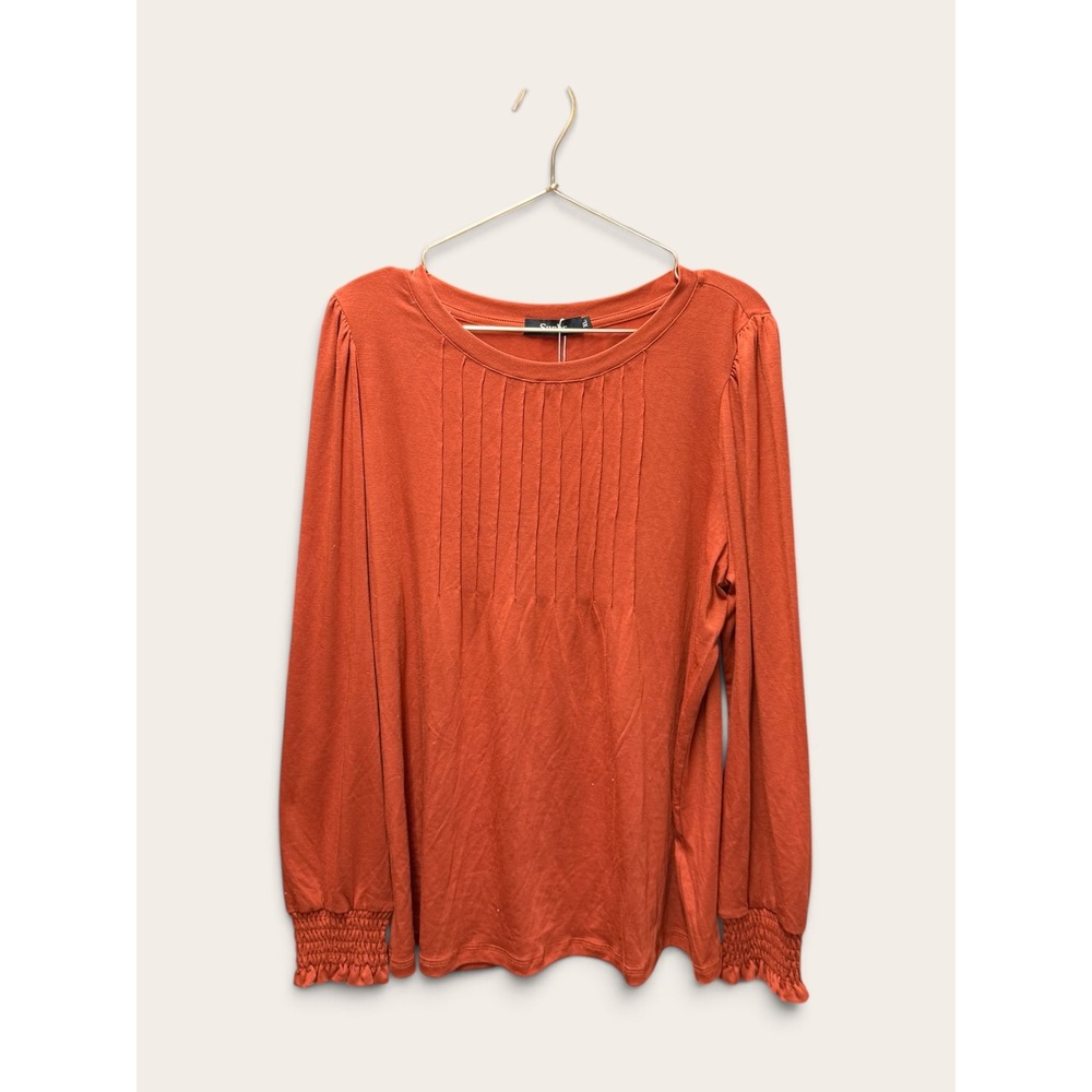 Sunbs Womens Rust Orange Pintuck Long Sleeve Smocked Cuff Blouse Top XL NWT